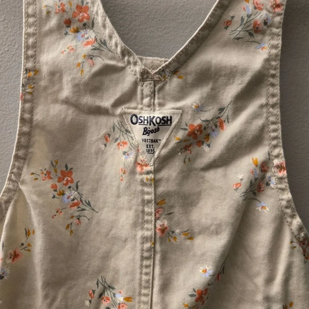 Oshkosh B'Gosh Toddler Girls Classic Floral Overalls Beige 100% Cotton Size 3T